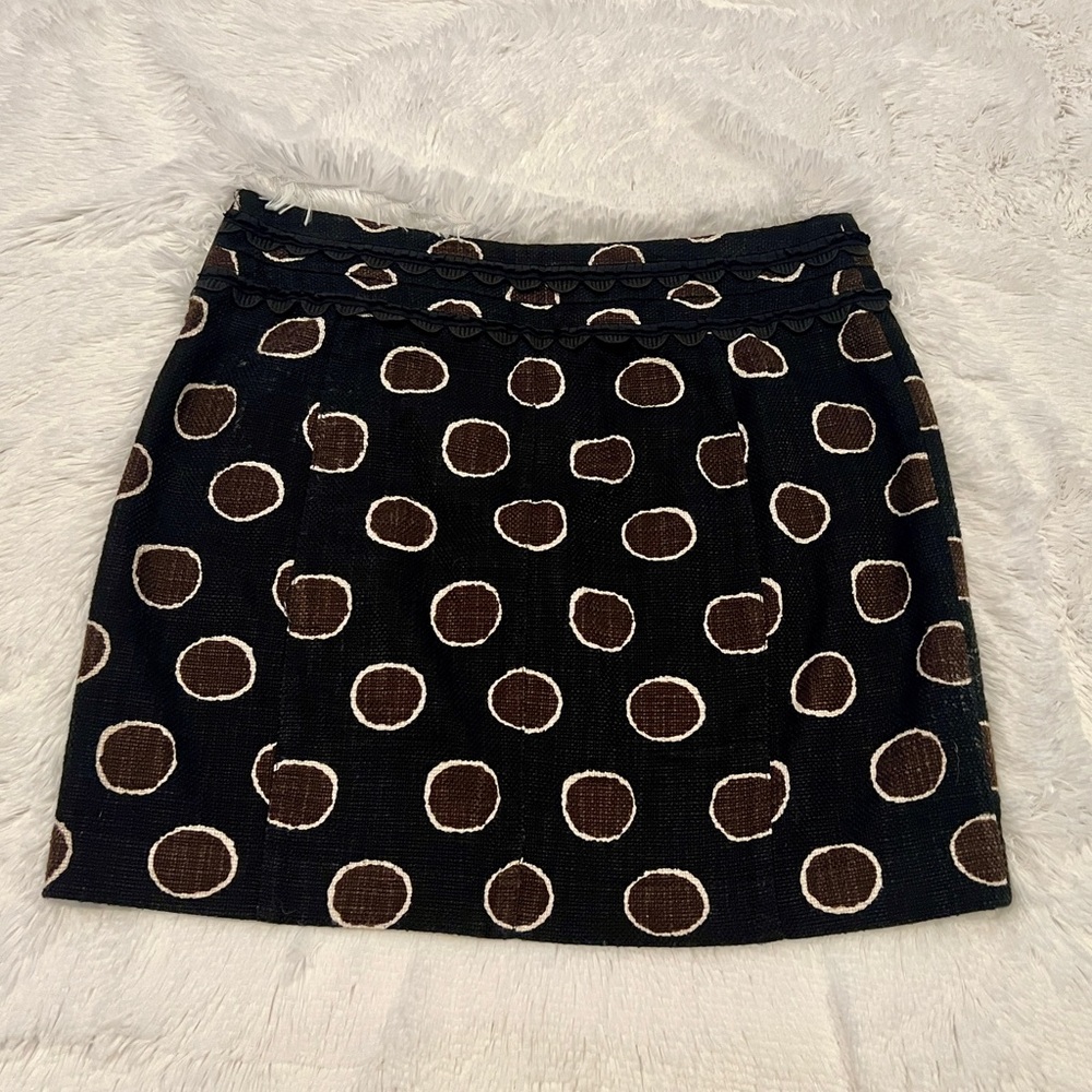 Tory Burch Black and Brown Circle Polka Dot Mini Skirt Size 10 EUC - Picture 12 of 12